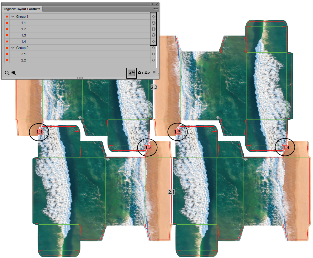 Conflict Zones Highlighted in Document Window and Panel Conflict Zones Highlighted in Document Window and Panel
